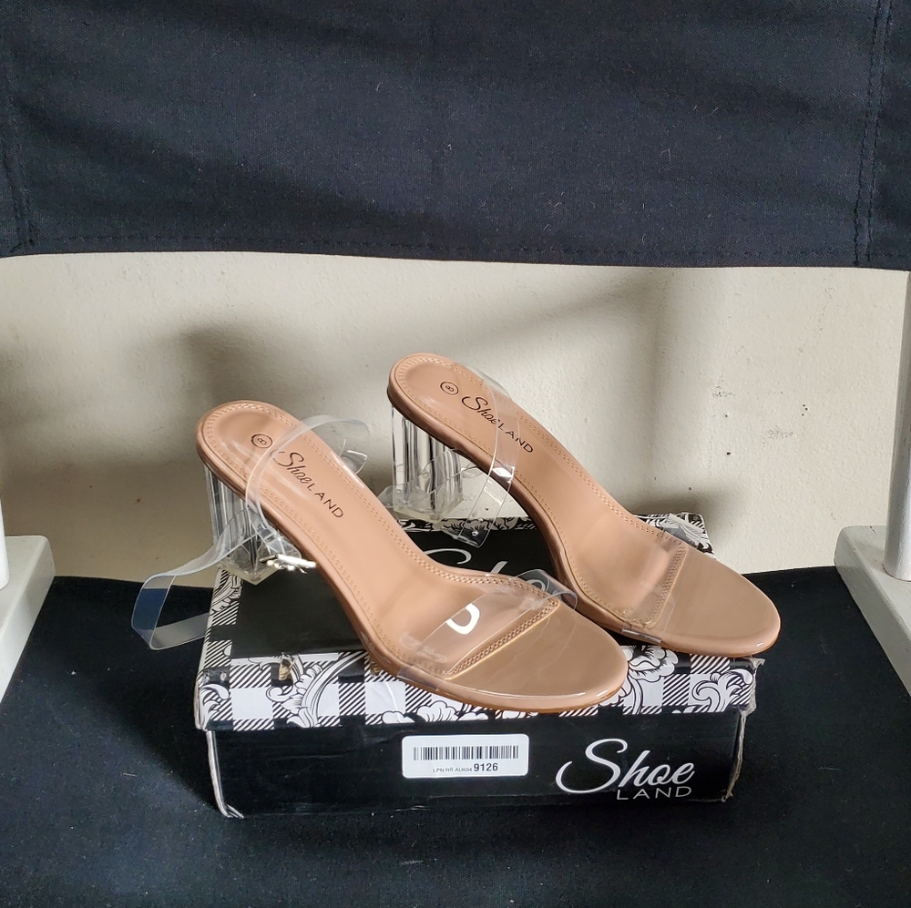 SHOE LAND CLLAARY-L Women's Perspex Heel Ankle Strap Size 8